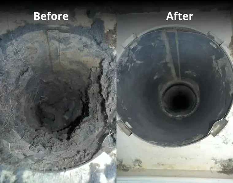 Before-and-after view of focused residential air duct cleaning